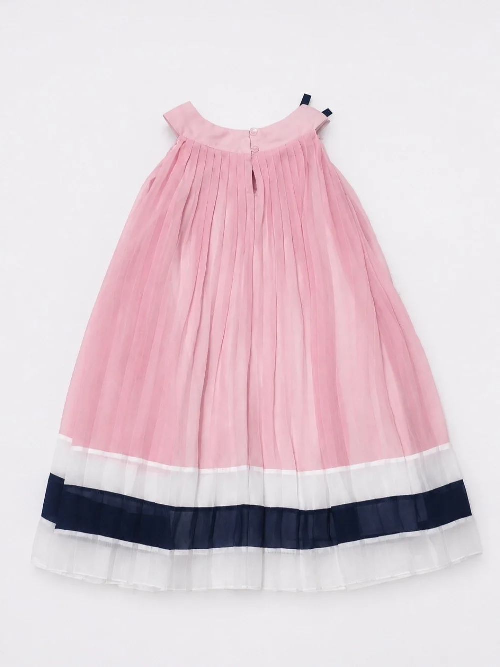 Rare Editions Girls Pink Pleated Dress with Navy & White Trim. Size 5